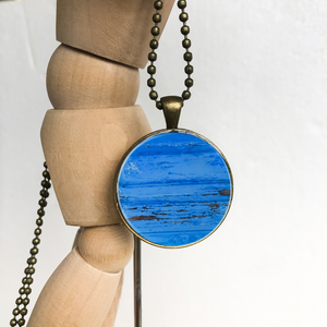 Brass Necklace - Blue Moroccan Door Pendant